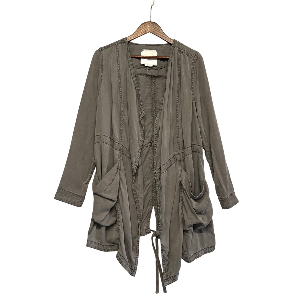 HEI HEI Women Cardigan Jacket Sz S Gray Utility Pocket Drawstring Tunic Distress
